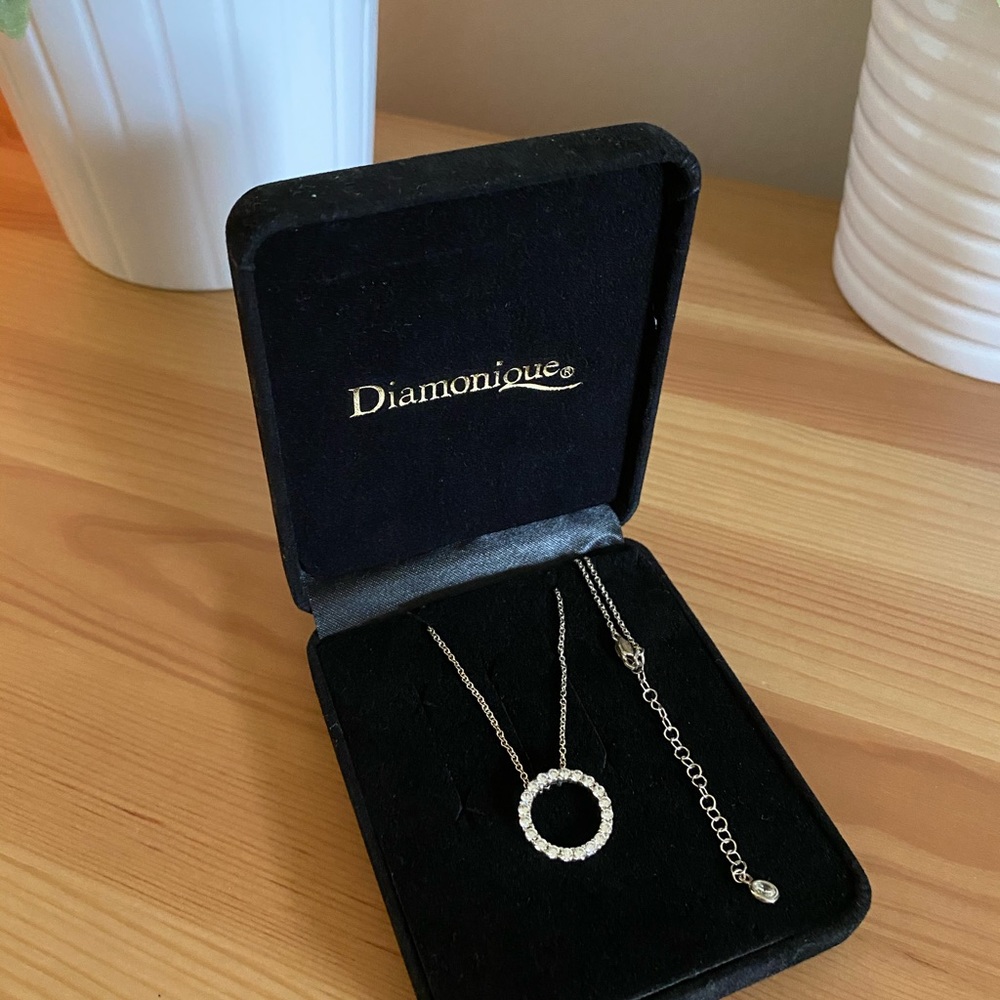 Sterling Silver Diamonique Circle Pendant Necklace